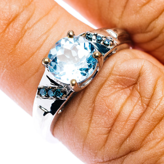 Blue Topaz, Blue Diamond Ring Size 7.75 (.925 Sterling Silver)