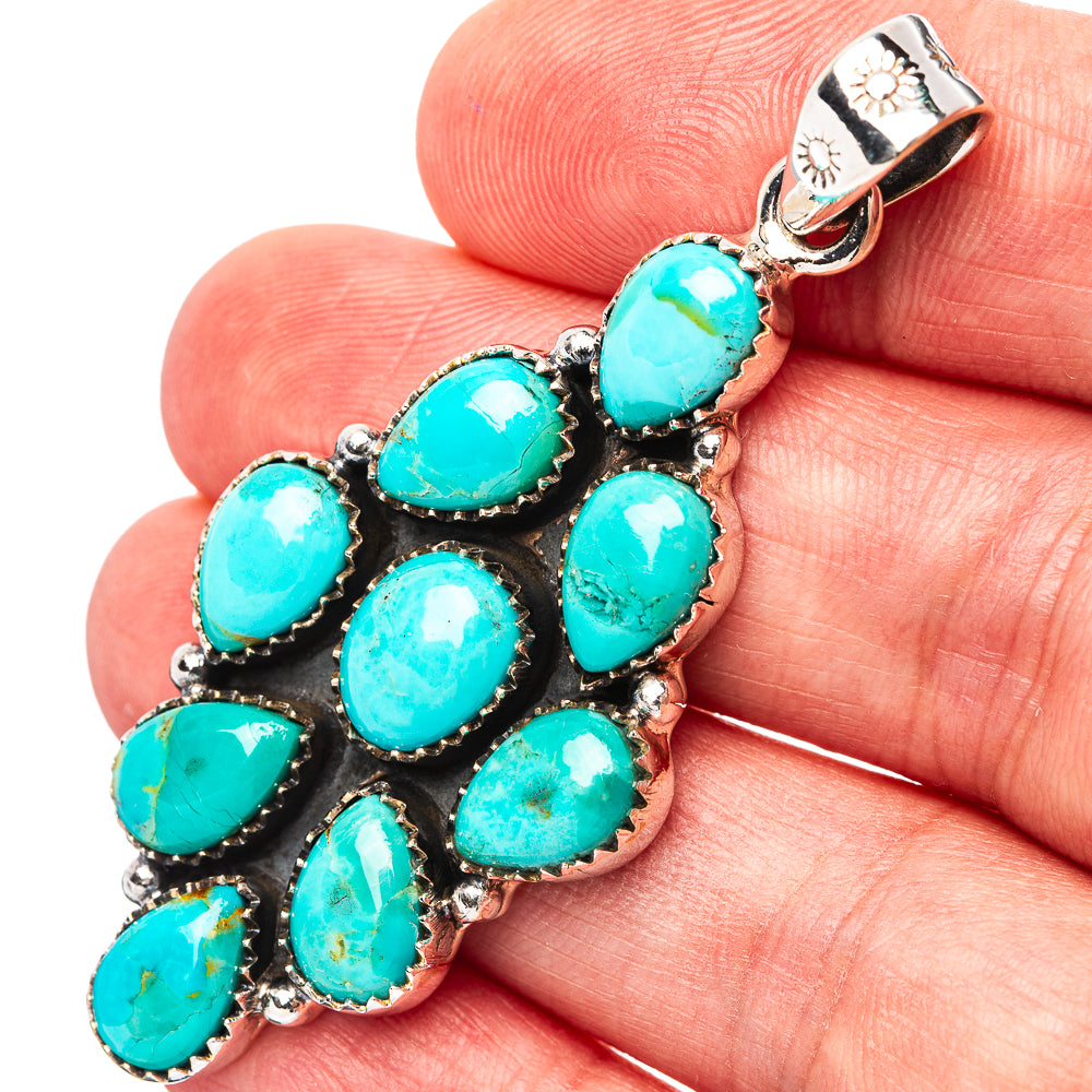 Exclusive Native Style Kingman Turquoise Pendant 2 1/4" (.925 Sterling Silver)