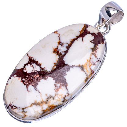 Oval wild horse jasper pendant in sterling silver, white cabochon with dark brown veining