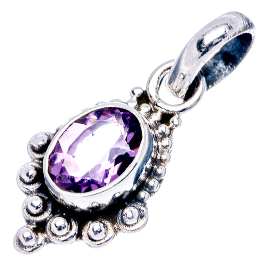 Oval amethyst pendant with purple stone in ornate .925 sterling silver frame