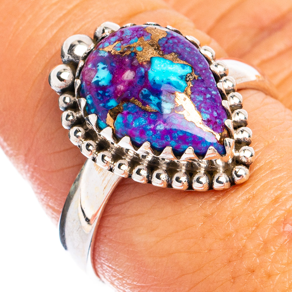 Sterling silver ring with oval purple-blue turquoise composite and prong bezel