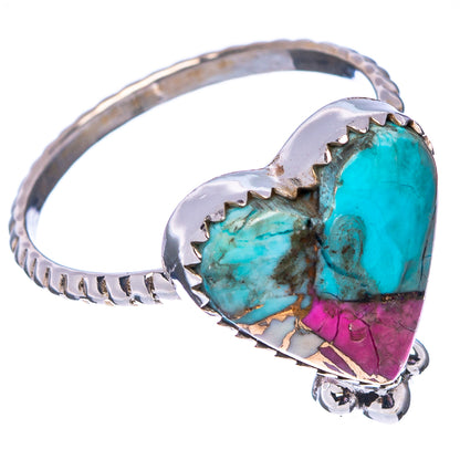 Cotton Candy Turquoise Heart Ring Size 9 (.925 Sterling Silver)