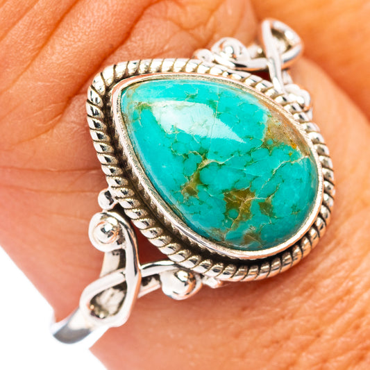 Mojave turquoise ring with oval cabochon and rope silver bezel, size 9.5