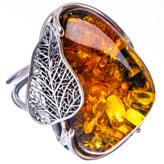 Baltic Amber Leaf Ring Size 9 (925 Sterling Silver) R1890