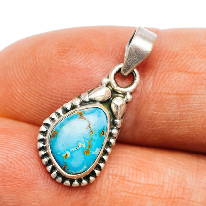 Southwestern Style Golden Hills Turquoise Pendant 7/8" (.925 Sterling Silver)