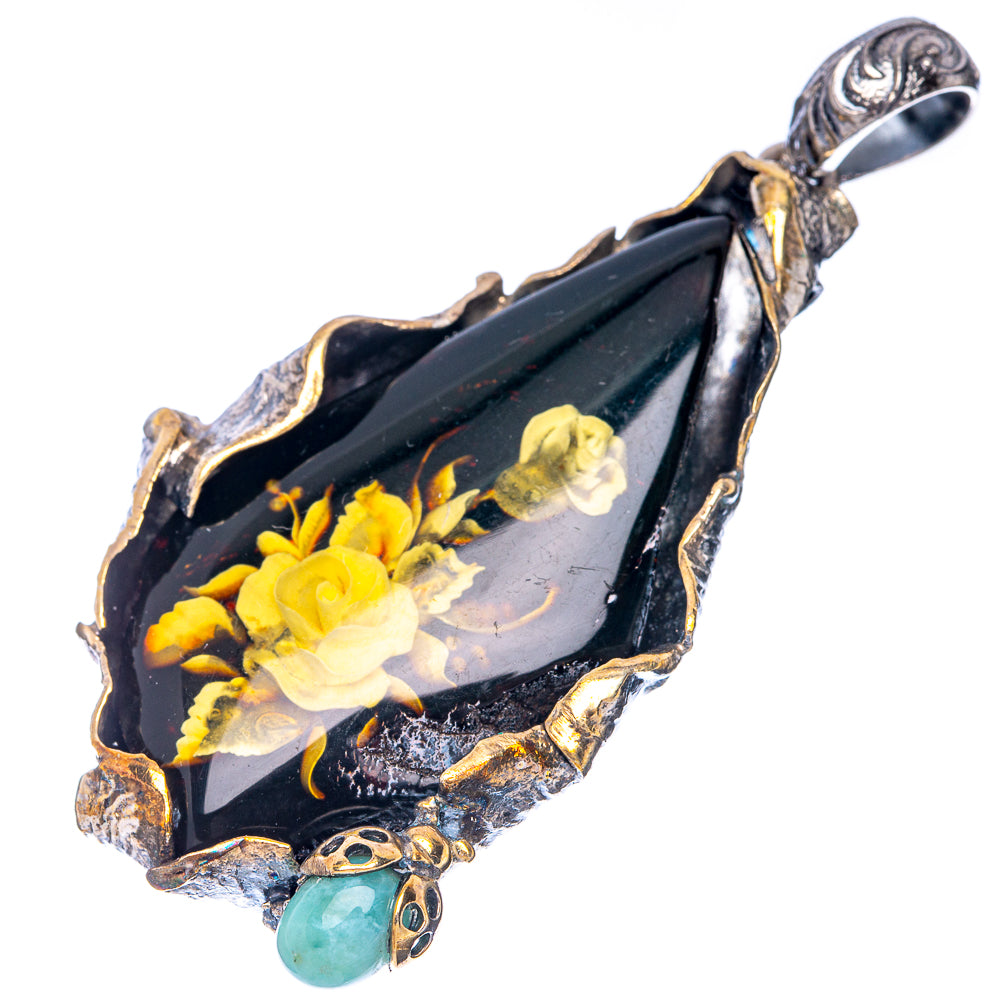 Ana Silver Co Baltic Amber Cameo Pendant 2 3/4" (925 Sterlnig Silver)