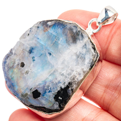 Raw Rainbow Moonstone Pendant 1 7/8" (925 Sterling Silver) P38991