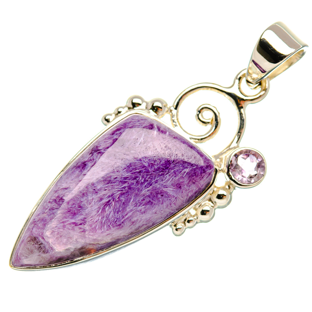 Premium Charoite, Amethyst 925 Sterling Silver Pendant 1 5/8" (925 Sterling Silver) PD37760