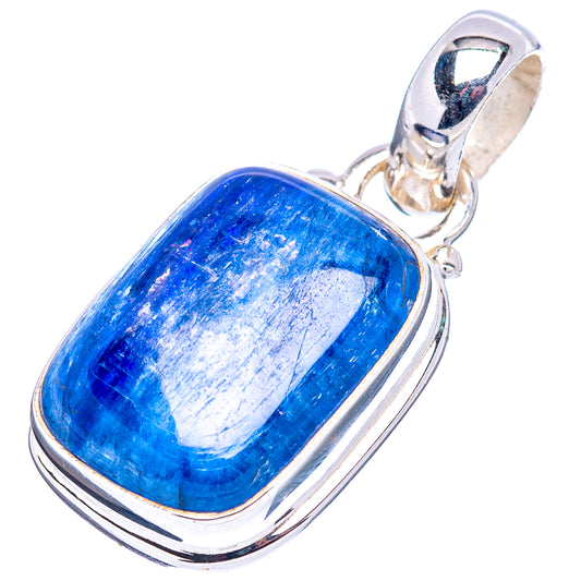 Kyanite pendant in .925 sterling silver with blue oval stone bezel and bail loop