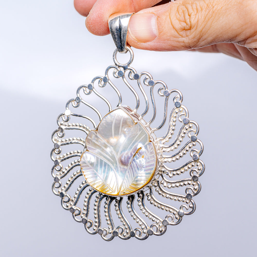 Gigantic Mother of Pearl Pendant 4" (.925 Sterling Silver)
