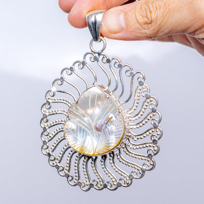 Gigantic Mother of Pearl Pendant 4" (.925 Sterling Silver)