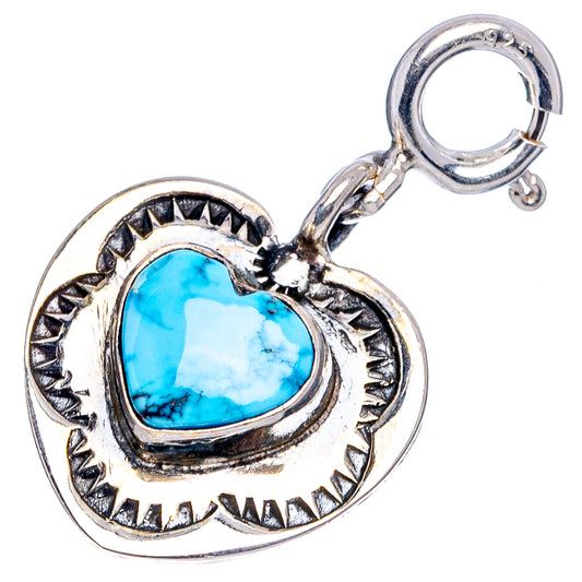 Sterling silver turquoise heart pendant with hook bail and engraved sunburst design