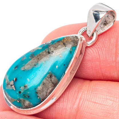 Rare Persian Turquoise Pendant 1 3/8" (925 Sterling Silver) P40906