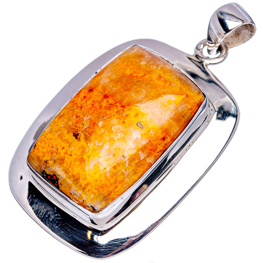 Rectangular amber bumblebee jasper cabochon pendant in polished sterling silver frame