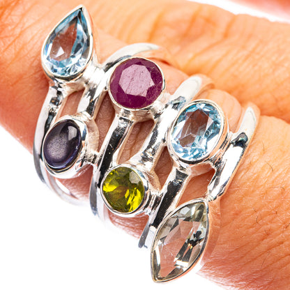 Large Blue Topaz, Tanzanite, Ruby, Peridot Ring Size 7.75 (925 Sterling Silver) R143164