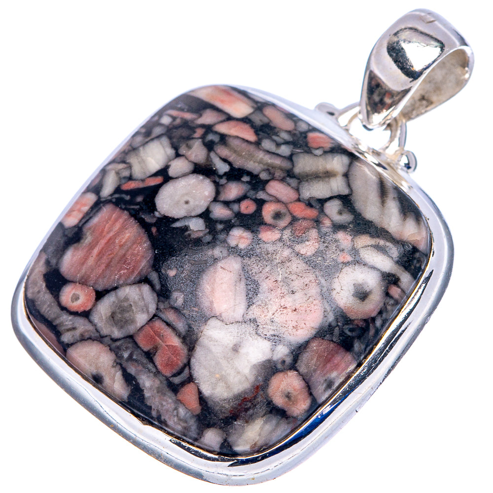 Sterling silver crinoid fossil pendant with oval multicolor stone and loop bail