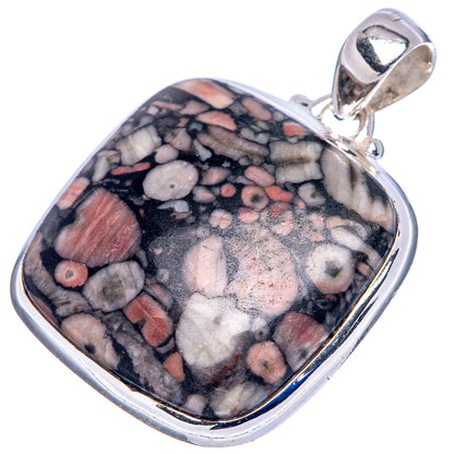 Sterling silver crinoid fossil pendant with oval multicolor stone and loop bail