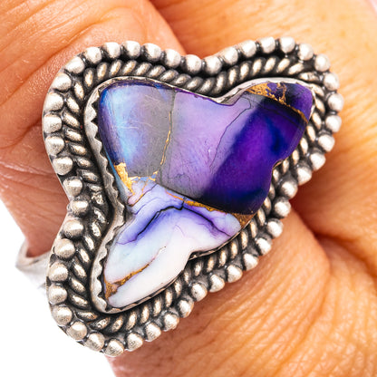 Exclusive Southwestern Style Purple Dahlia Turquoise Ring Size 8 Adjustable (.925 Sterling Silver)