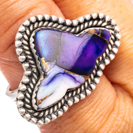 Exclusive Southwestern Style Purple Dahlia Turquoise Ring Size 8 Adjustable (.925 Sterling Silver)