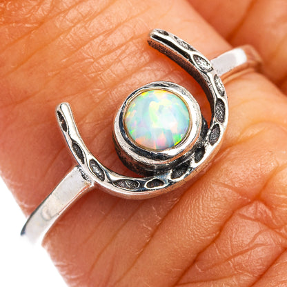 Lab Opal Horseshoe Dainty Ring Size 6.5 (.925 Sterling Silver)