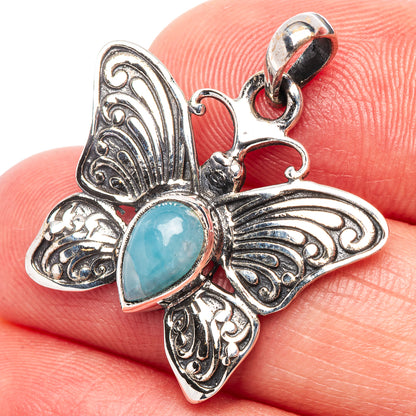 Aquamarine Butterfly Pendant 1 1/8" (.925 Sterling Silver)