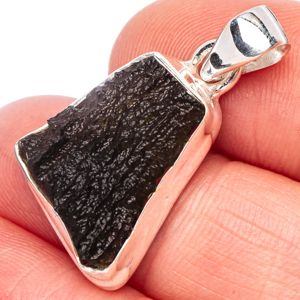 925 sterling silver bezel pendant with rough dark brown/black Moldavite stone