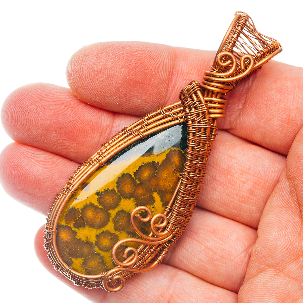 Ocean Jasper Wire Wrap Pendant 3" (Copper)