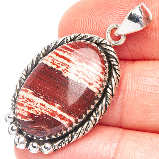 Red zebra jasper pendant in 925 sterling silver rope bezel