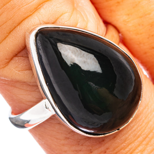 Sterling silver obsidian ring with oval black gemstone, size 9