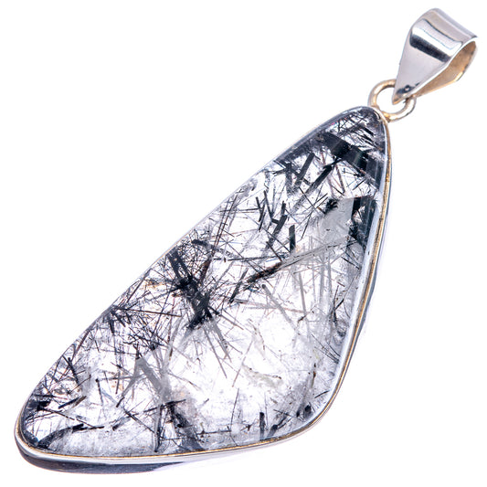Tourmalinated quartz teardrop pendant, clear stone with black needles, .925 silver bail