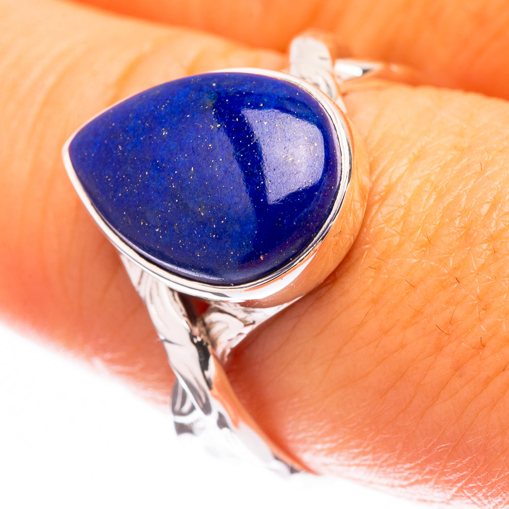 Oval lapis lazuli ring on 925 sterling silver band, dark blue gemstone