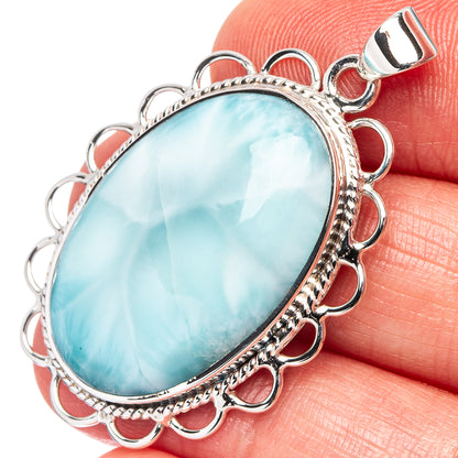 Premium Larimar Pendant 1 5/8" (.925 Sterling Silver)