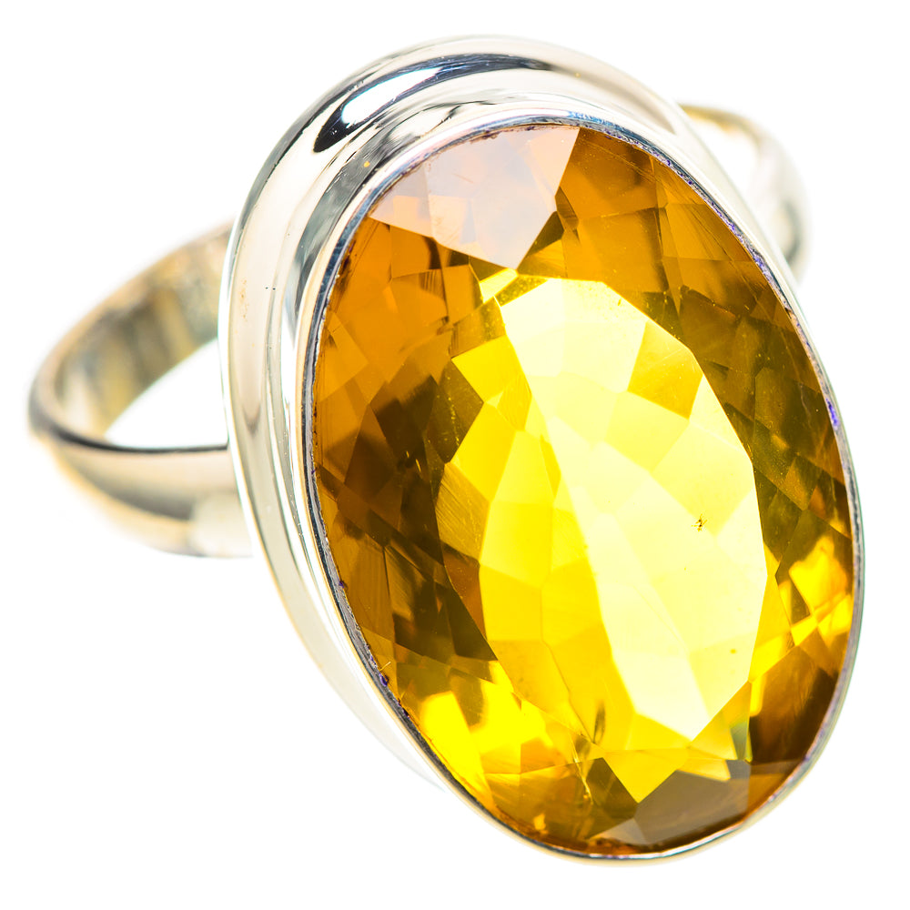 Oval yellow citrine faceted ring, 925 sterling silver bezel with bright metal band