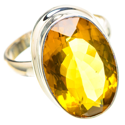 Oval yellow citrine faceted ring, 925 sterling silver bezel with bright metal band