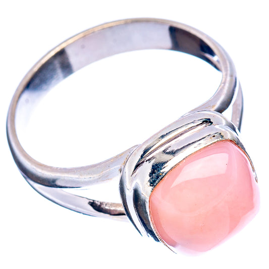 Pink opal cabochon oval set on polished sterling silver band, size 8.5