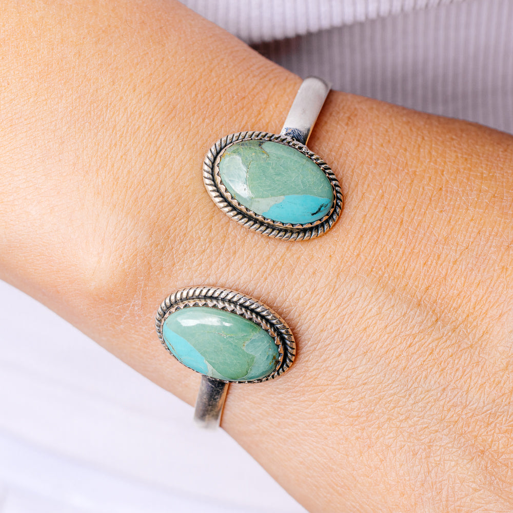 Mojave Turquoise Cuff Bracelet Adjustable (.925 Sterling Silver)