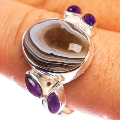 Botswana Agate, Amethyst 925 Sterling Silver Ring Size 10