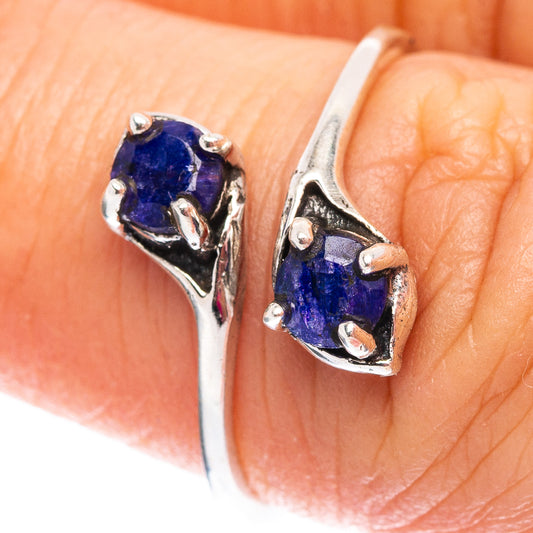 Sterling .925 silver ring with prong-set dark blue sillimanite stones