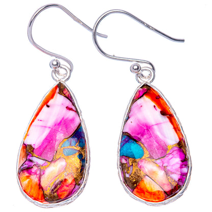 Kingman Pink Dahlia Turquoise 925 Sterling Silver Earrings 1 1/2" (925 Sterling Silver) E1226