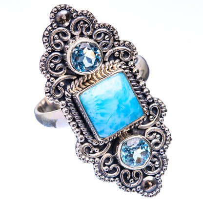 Large Larimar, Blue Topaz Ring Size 7.75 (925 Sterling Silver) R141676