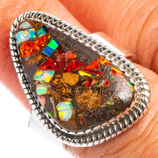 925 sterling silver adjustable ring with teardrop opal matrix centerpiece