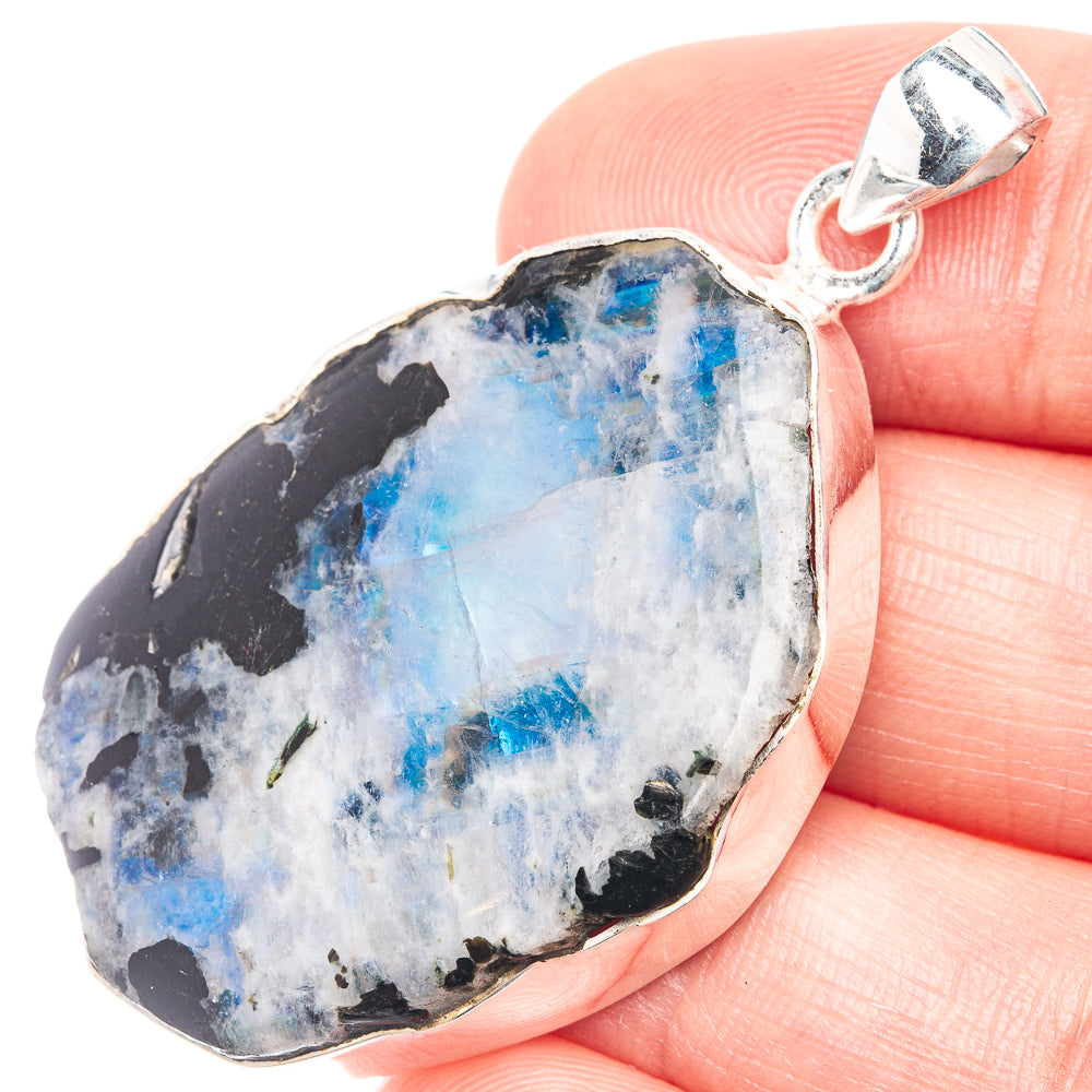 Raw Rainbow Moonstone Pendant 1 7/8" (925 Sterling Silver) P39248