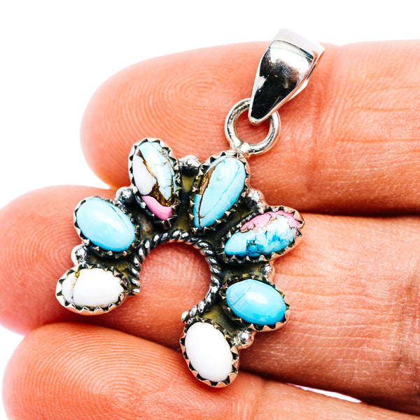 Exclusive Southwestern Style Cotton Candy Turquoise Naja Pendant 1 1/4" (.925 Sterling Silver)