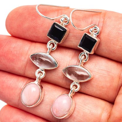 Premium Pink Opal, Aquamarine, Iolite Earrings 2 1/8" (.925 Sterling Silver)
