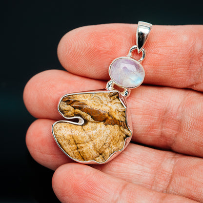 Premium Picture Jasper Horse, Rainbow Moonstone Pendant 1 3/4" (.925 Sterling Silver)
