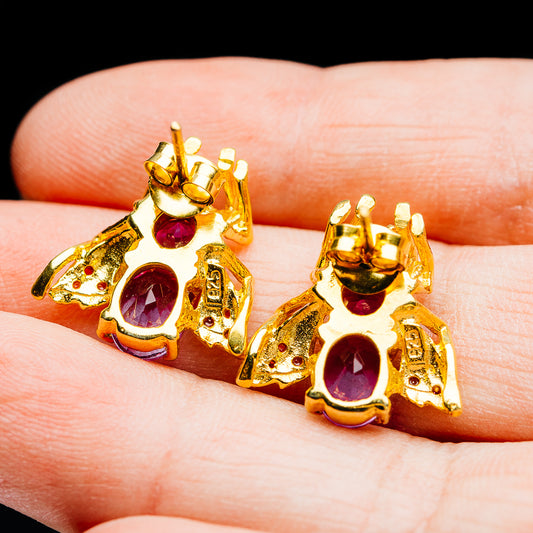 Amethyst, Rhodolite Garnet, Emerald Bee Earrings 3/4" (.925 Sterling Silver) 24k Gold Plated