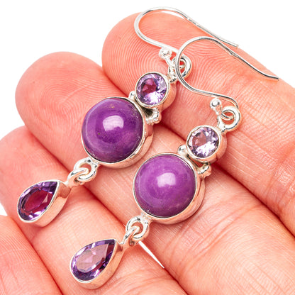 Phosphosiderite, Amethyst Earrings 1 3/4" (925 Sterling Silver) E1573