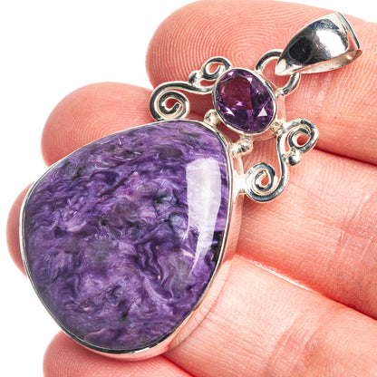 Charoite, Amethyst 925 Sterling Silver Pendant 1 7/8"