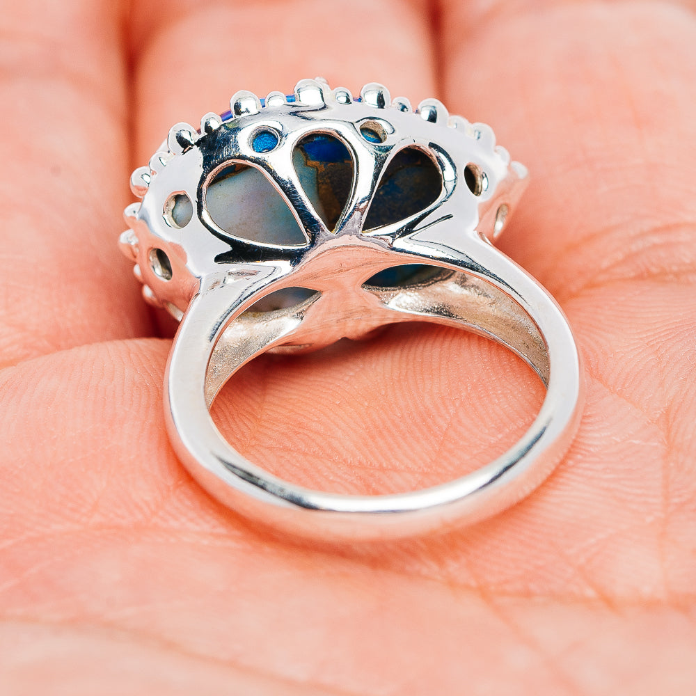 Exclusive Violet Blue Dahlia Mohave Turquoise Ring Size 7 (.925 Sterling Silver)
