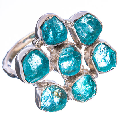 Sterling silver multi-stone ring with rough blue fluorite cluster, side view, size 7